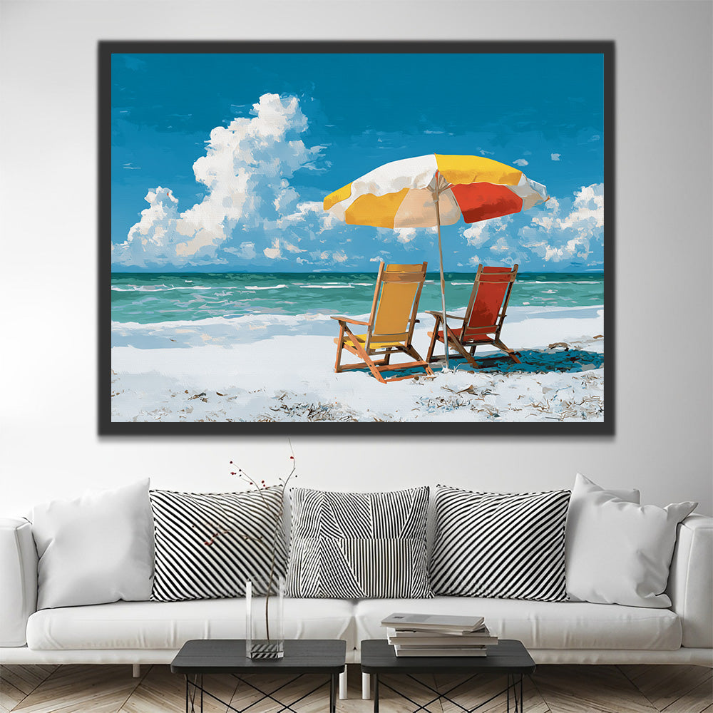 Strandstoelen aan Zee Schilderen op Nummers