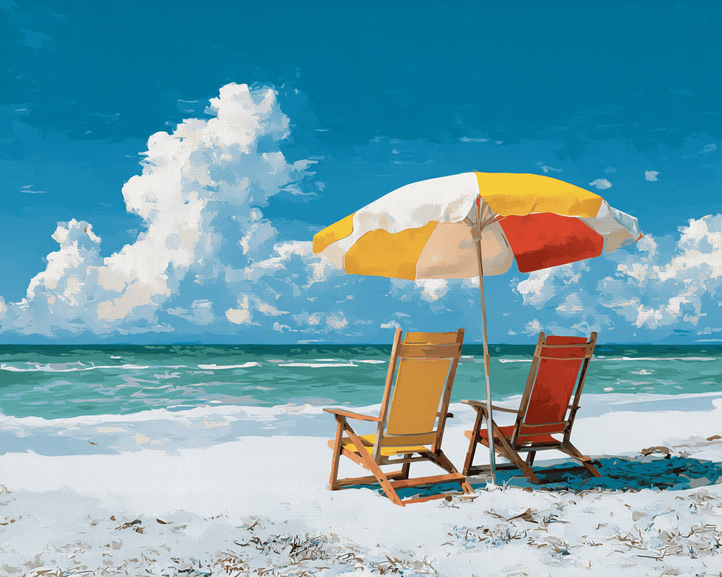 Strandstoelen aan Zee Schilderen op Nummers