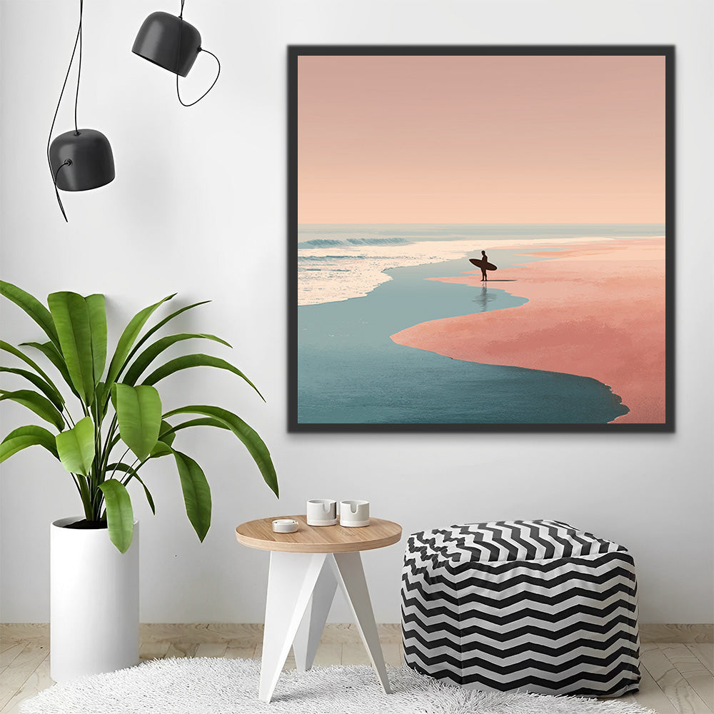Surfer op Roze Zandstrand Schilderen op Nummers