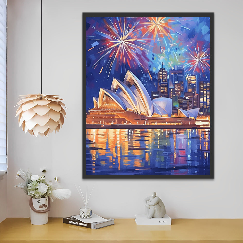Sydney Theater onder Vuurwerk Schilderen op Nummers