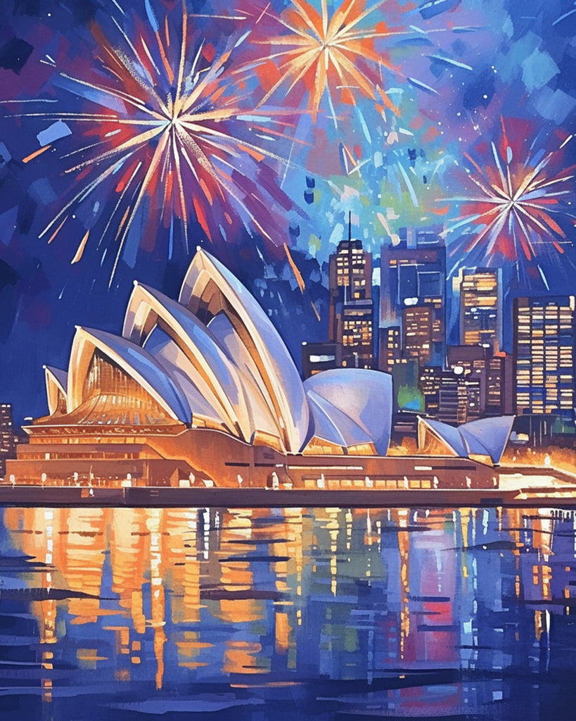 Sydney Theater onder Vuurwerk Schilderen op Nummers