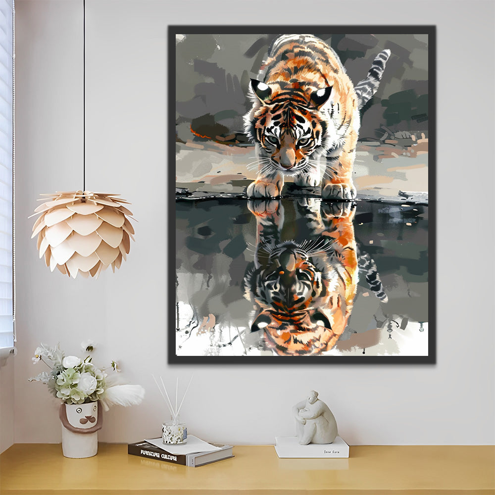 Tijger en Weerspiegeling in het Water Schilderen op Nummers