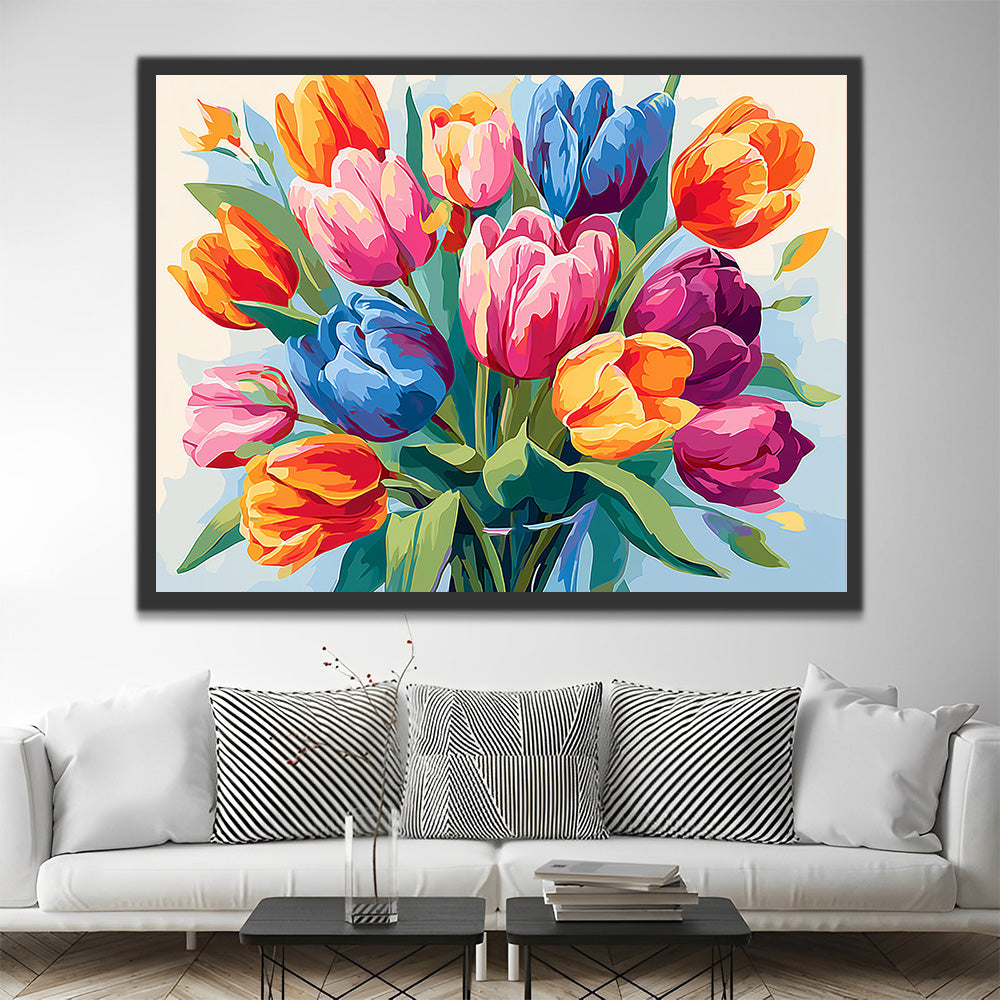 Tulpen in Vier Felle Kleuren Schilderen op Nummers