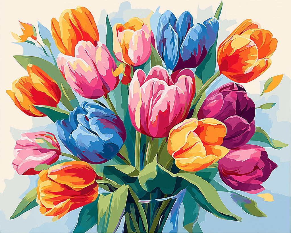 Tulpen in Vier Felle Kleuren Schilderen op Nummers