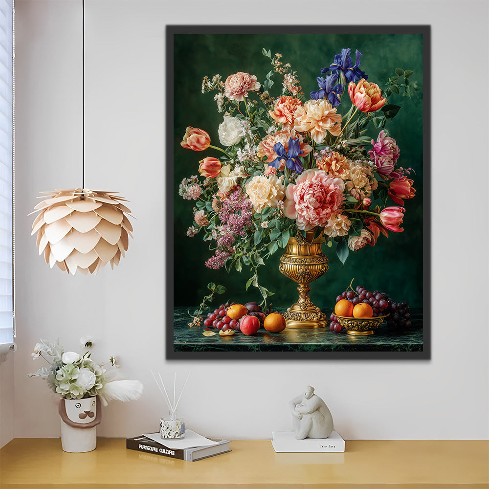 Tulpen, Pioenrozen en Irissen in een Gouden Vaas Schilderen op Nummers