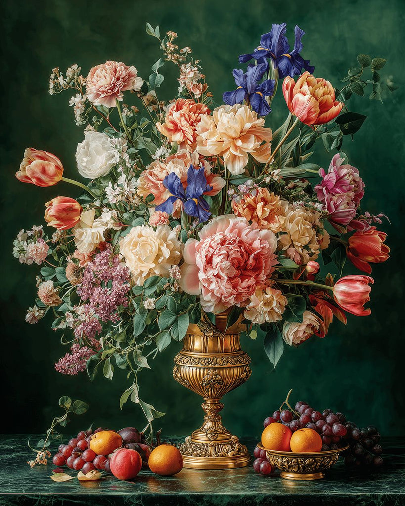 Tulpen, Pioenrozen en Irissen in een Gouden Vaas Schilderen op Nummers