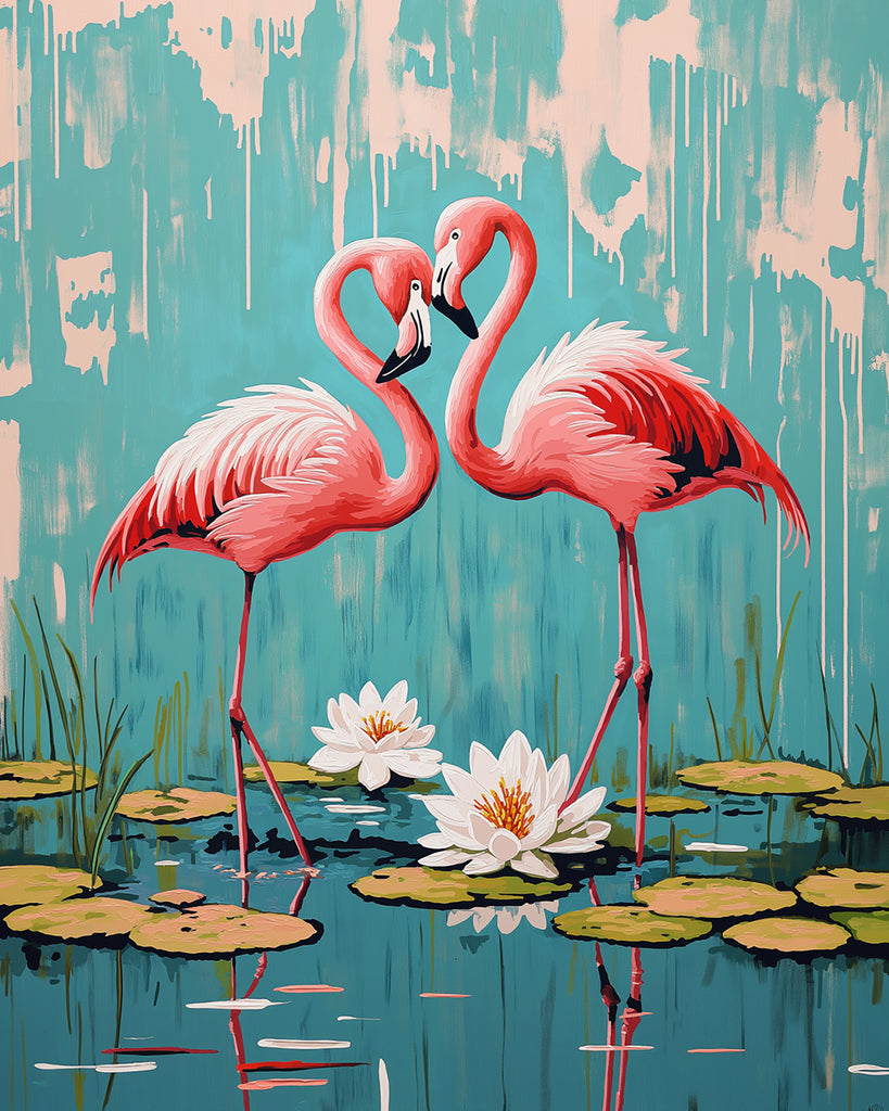 Twee Flamingo's in een Lotusvijver Schilderen op Nummers