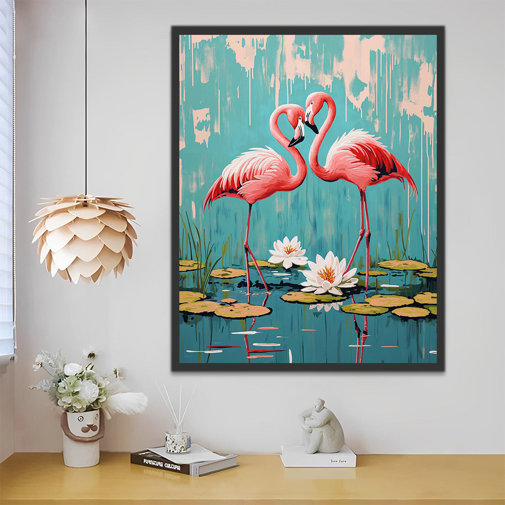 Twee Flamingo's in een Lotusvijver Schilderen op Nummers