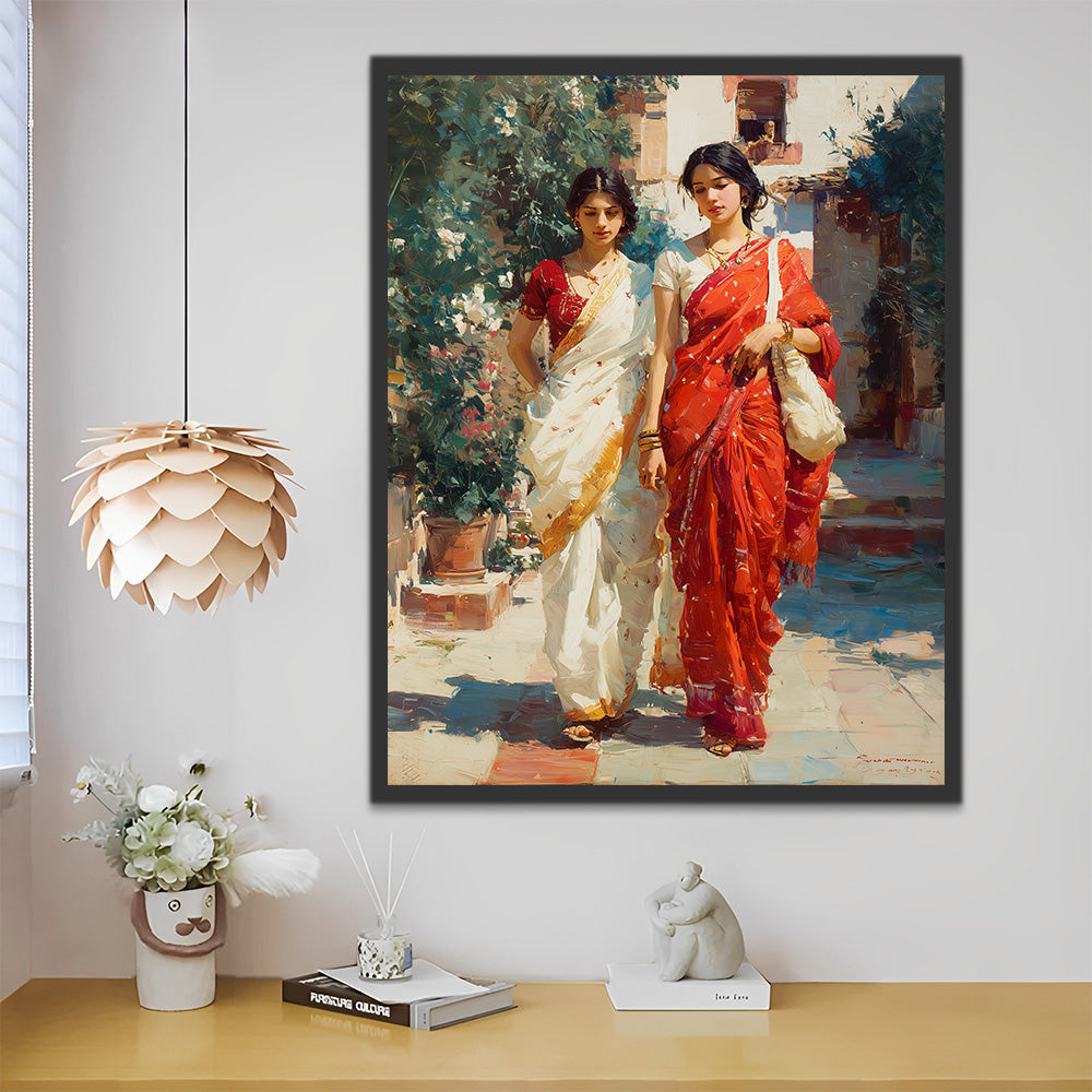 Twee Indiase Vrouwen Schilderen op Nummers