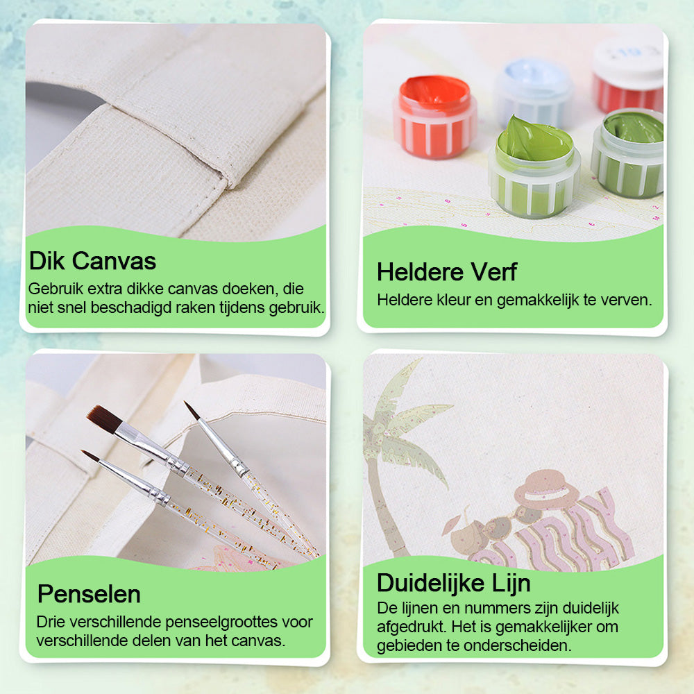 Vakantie Canvas Tote Bag Schilderen op Nummers