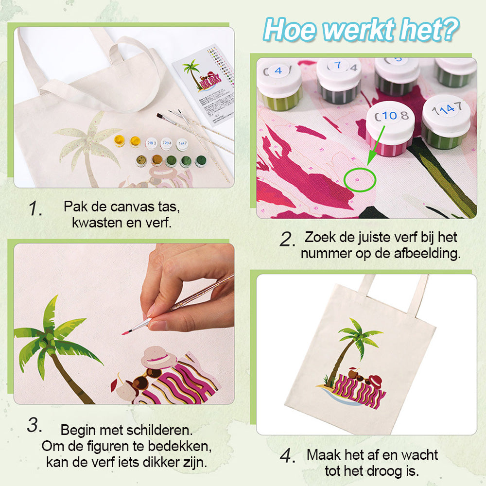 Vakantie Canvas Tote Bag Schilderen op Nummers