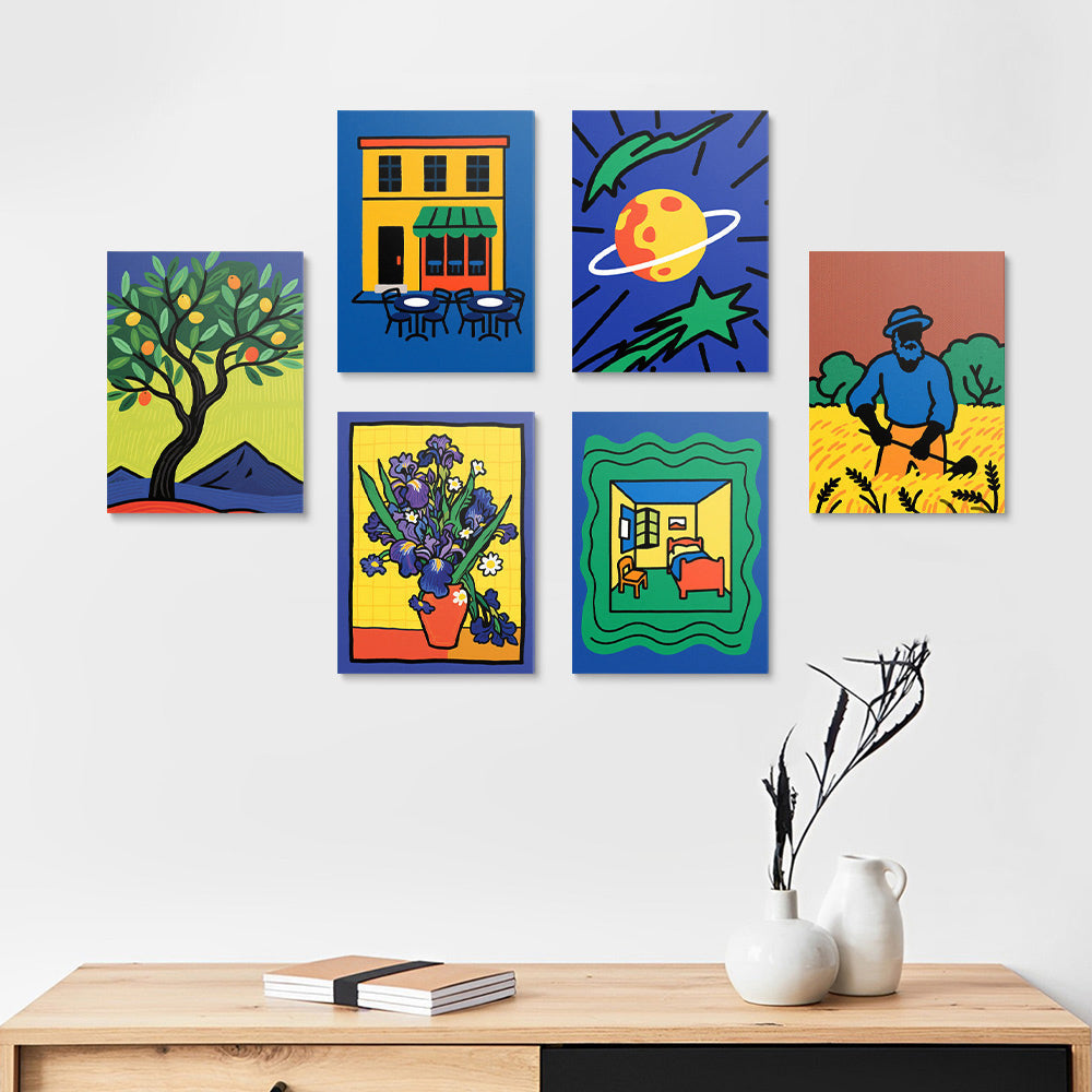 Van Gogh-Stijl Schilderijen 6 Stuks Mini Schilderen op Nummers