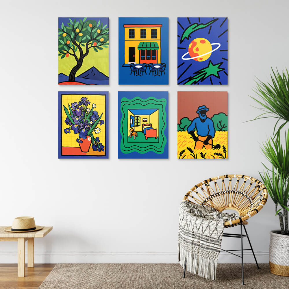 Van Gogh-Stijl Schilderijen 6 Stuks Mini Schilderen op Nummers