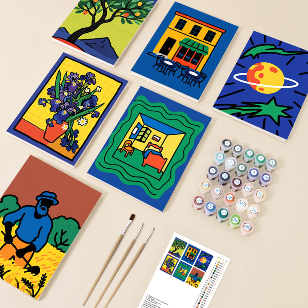 Van Gogh-Stijl Schilderijen 6 Stuks Mini Schilderen op Nummers