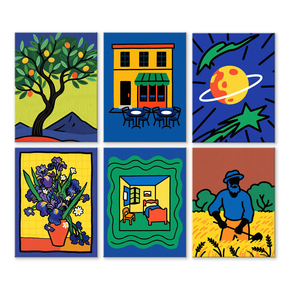 Van Gogh-Stijl Schilderijen 6 Stuks Mini Schilderen op Nummers