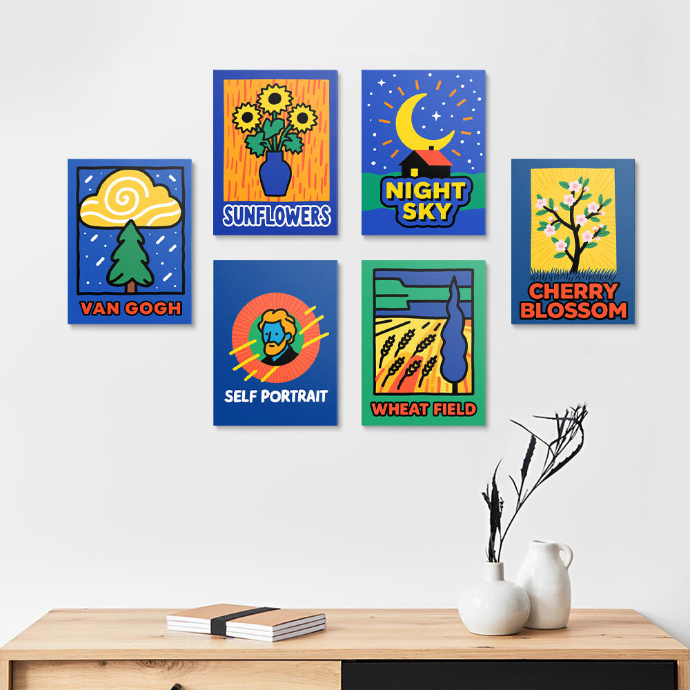Van Goghs Blauwe Schilderijen 6 Stuks Mini Schilderen op Nummers