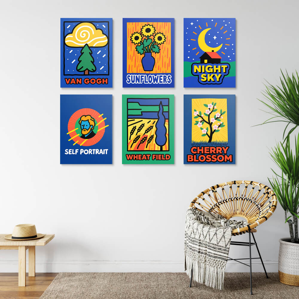 Van Goghs Blauwe Schilderijen 6 Stuks Mini Schilderen op Nummers