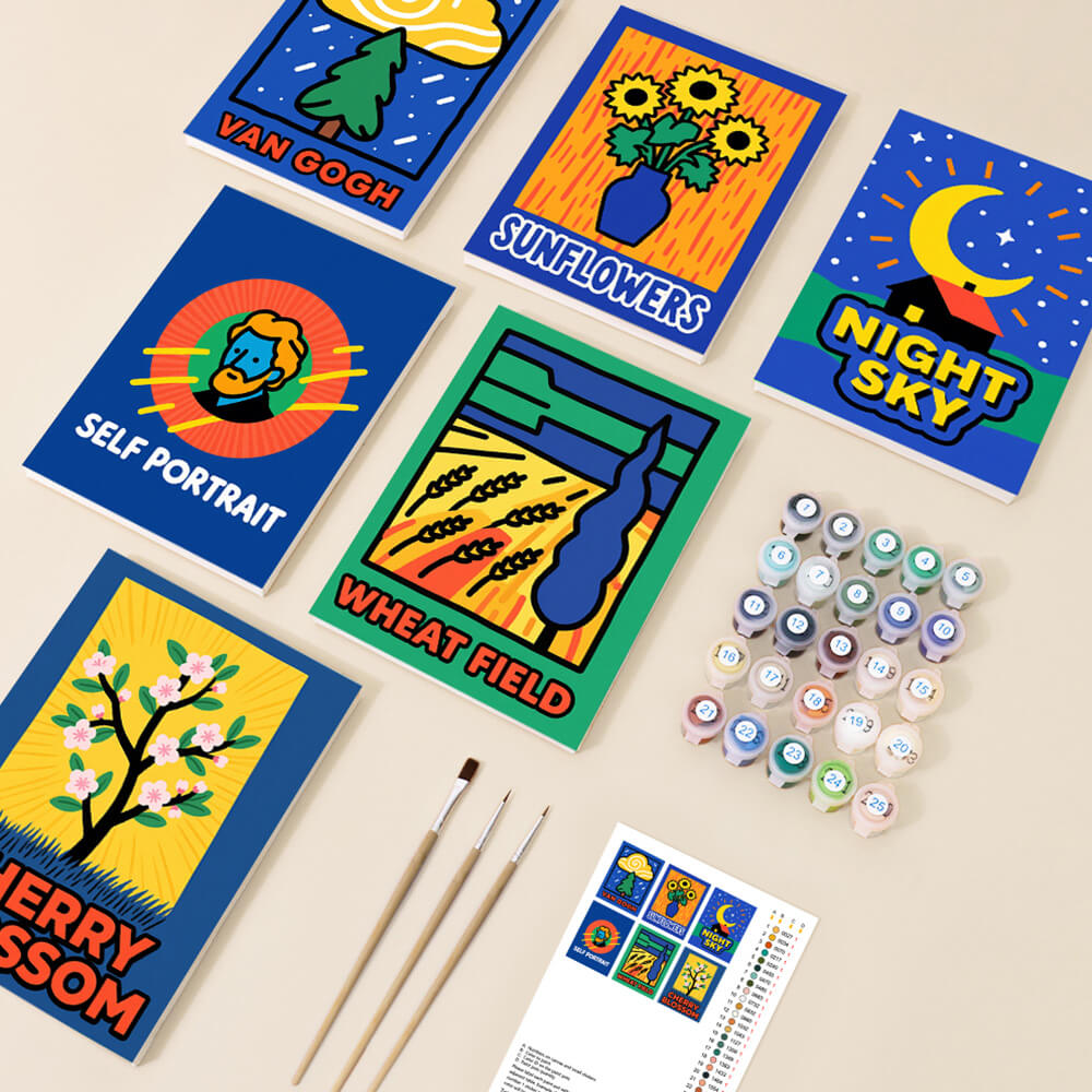 Van Goghs Blauwe Schilderijen 6 Stuks Mini Schilderen op Nummers