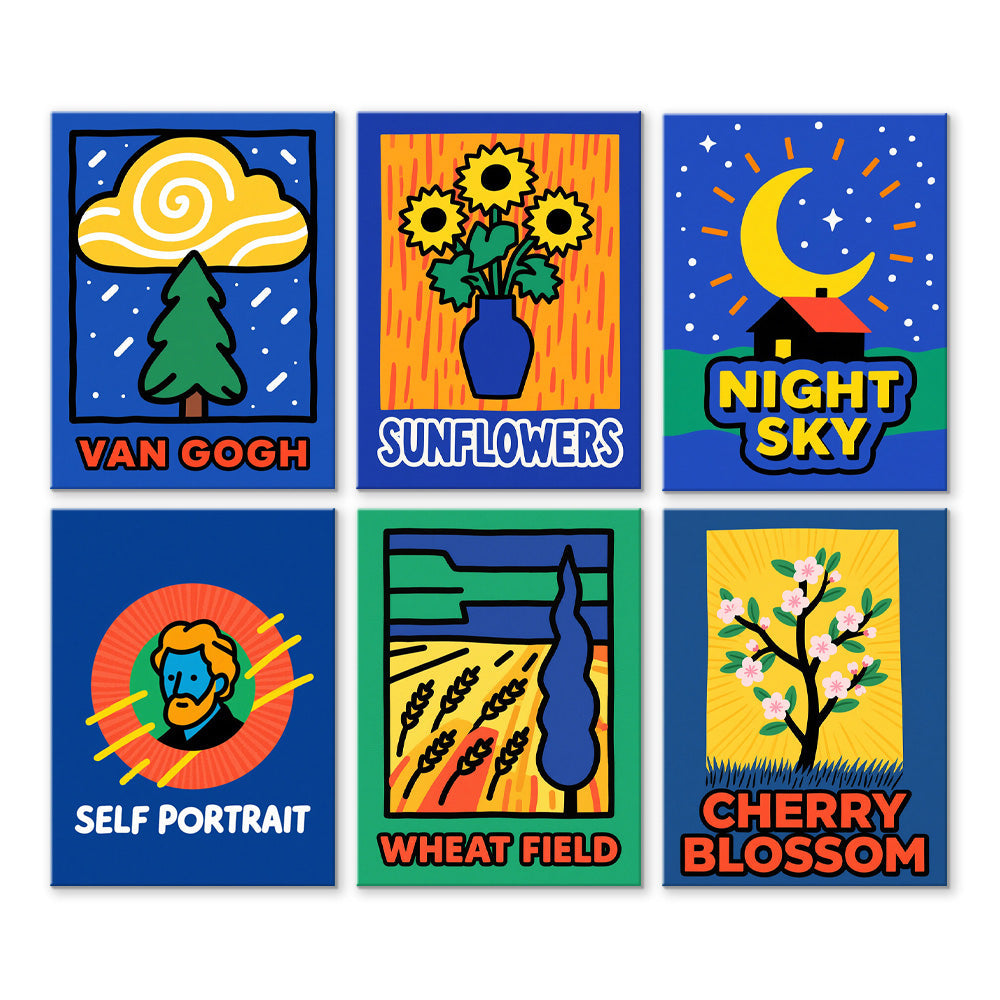 Van Goghs Blauwe Schilderijen 6 Stuks Mini Schilderen op Nummers
