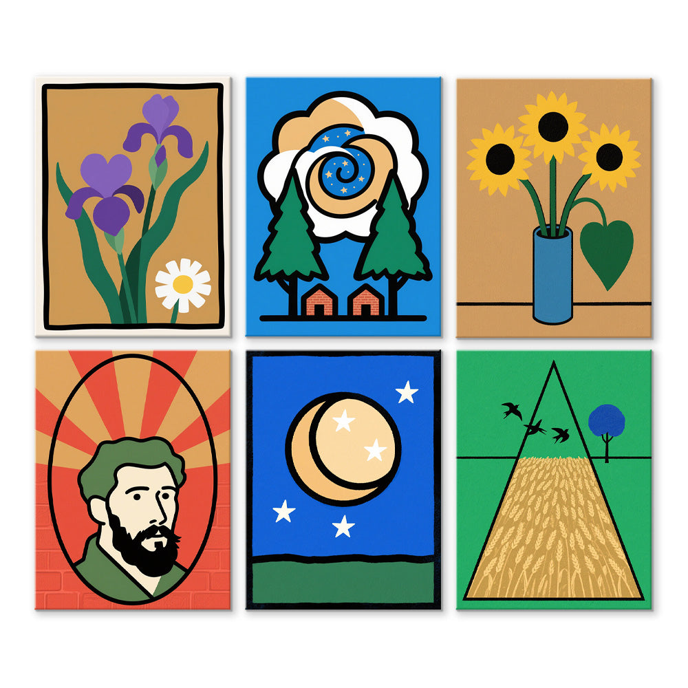 Van Goghs Grote Werken 6 Stuks Mini Schilderen op Nummers