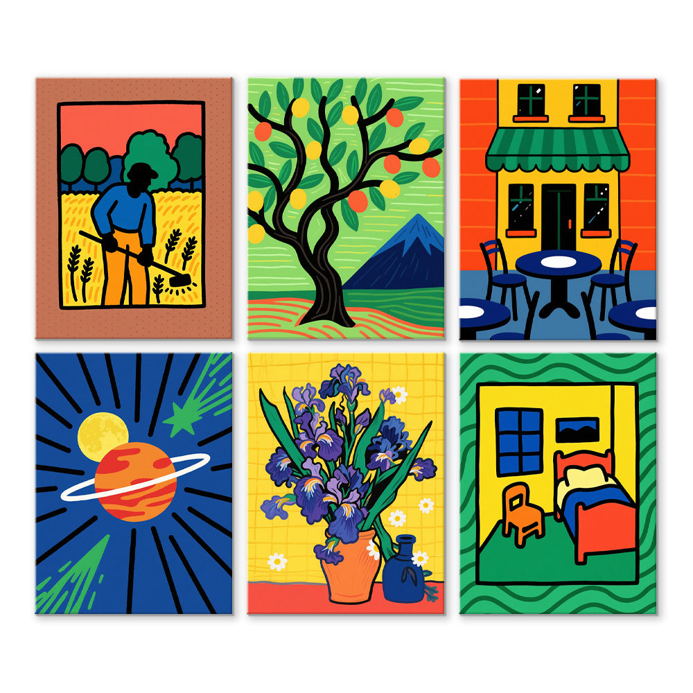 Van Goghs Klassieke Schilderijen 6 Stuks Mini Schilderen op Nummers