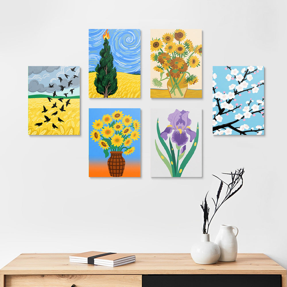 Van Gogh’s Meesterwerken 6 Stuks Mini Schilderen op Nummers