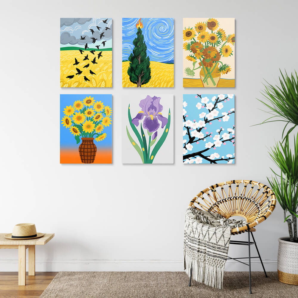Van Gogh’s Meesterwerken 6 Stuks Mini Schilderen op Nummers