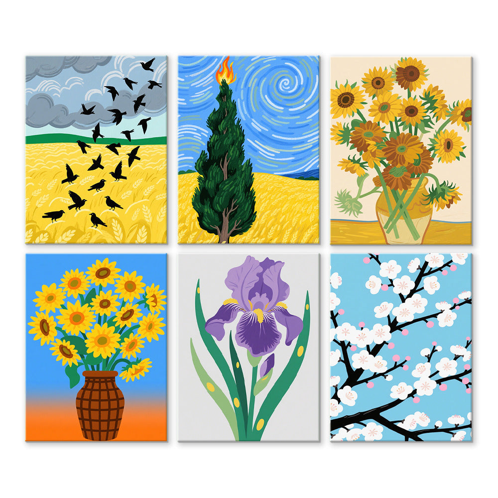 Van Gogh’s Meesterwerken 6 Stuks Mini Schilderen op Nummers