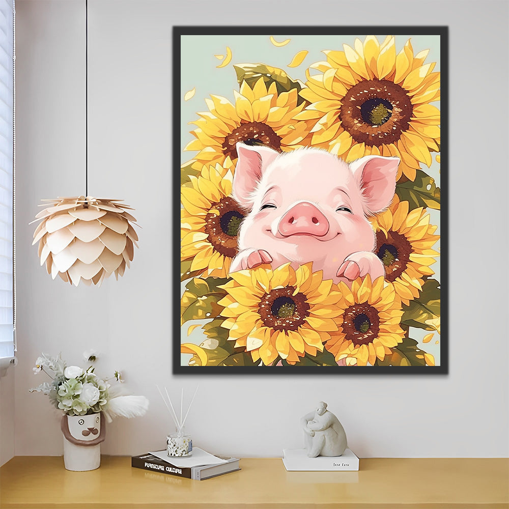Varkens omringd door zonnebloemen Schilderen op Nummers