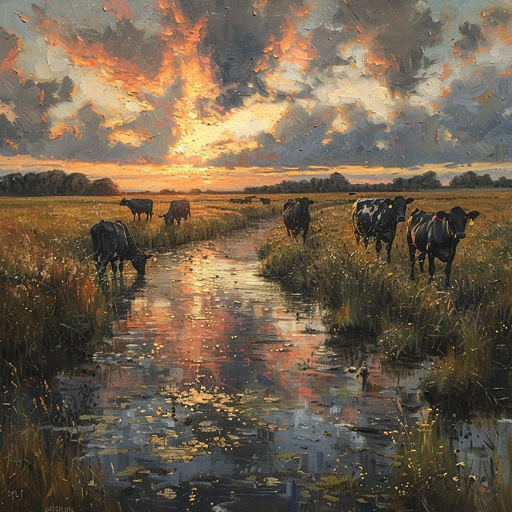 Vee op de Rivieroever in de Herfst Schilderen op Nummers