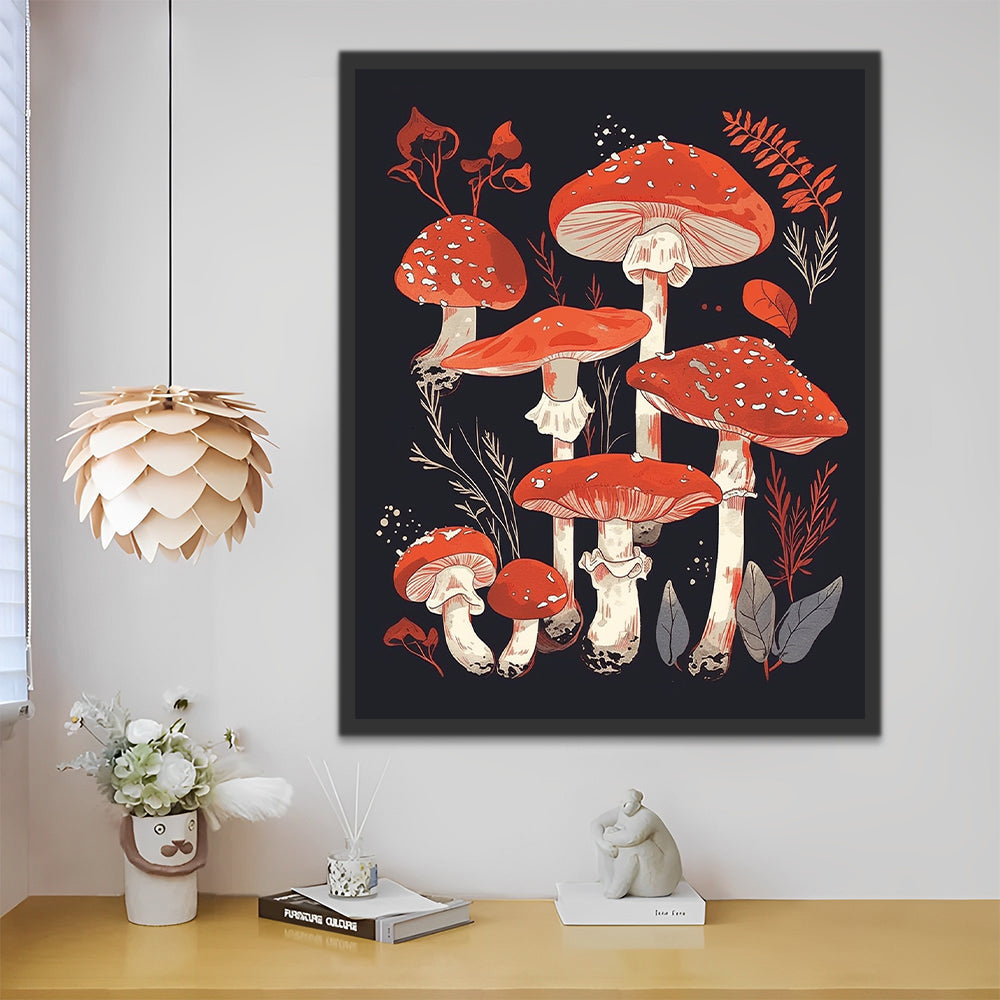 Veel Rode Champignons Schilderen op Nummers