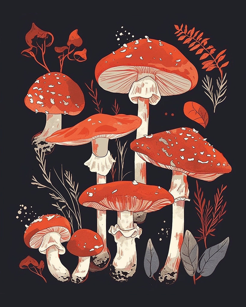 Veel Rode Champignons Schilderen op Nummers
