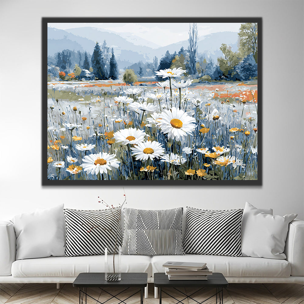 Veld met Witte Madeliefjes in het Wild Schilderen op Nummers