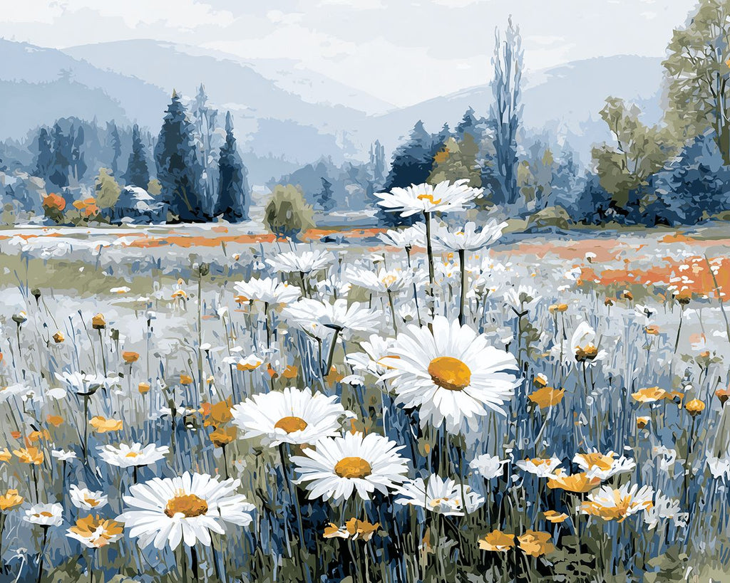 Veld met Witte Madeliefjes in het Wild Schilderen op Nummers