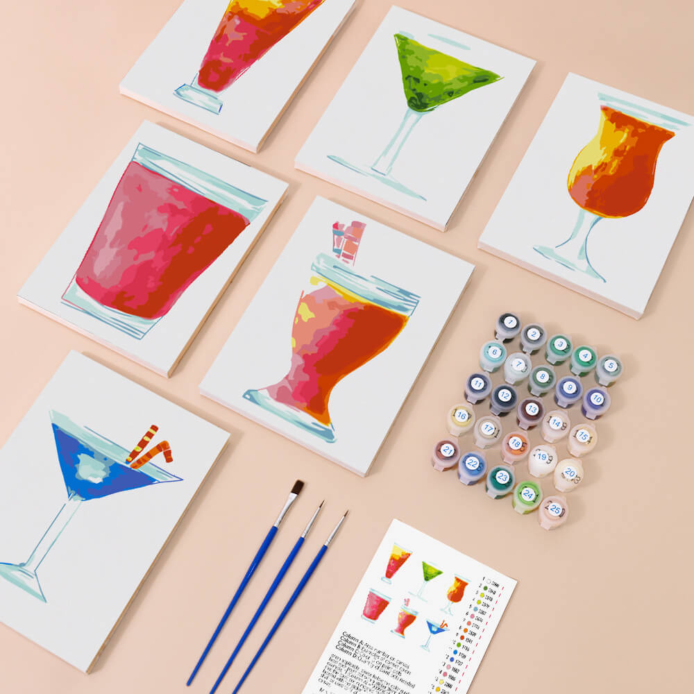 Verfrissende Cocktail 6 Stuks Mini Schilderen op Nummers