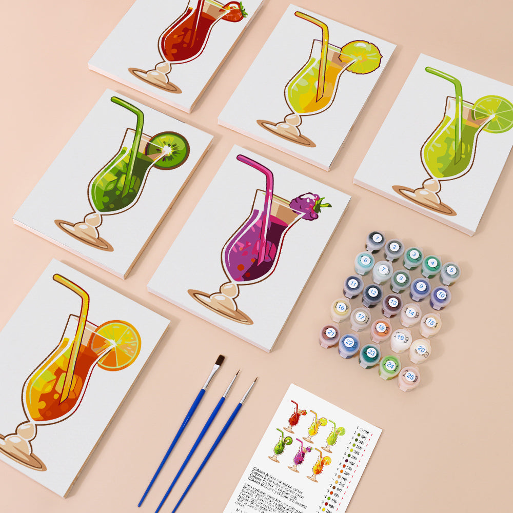 Verfrissende Fruitcocktail 6 Stuks Mini Schilderen op Nummers