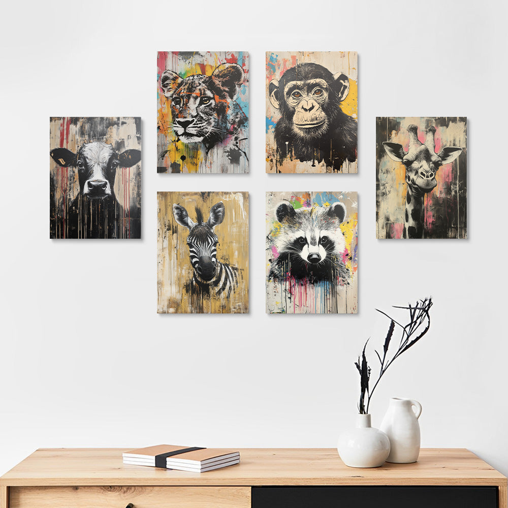 Verschillende Graffiti Dieren 6 Stuks Mini Schilderen op Nummers