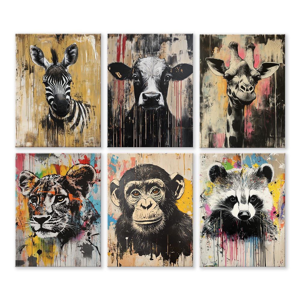 Verschillende Graffiti Dieren 6 Stuks Mini Schilderen op Nummers