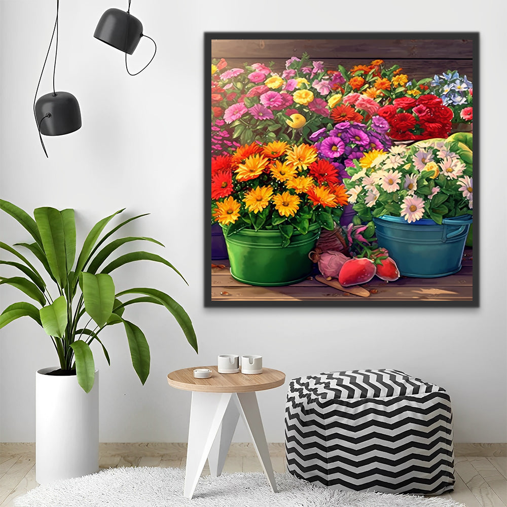Verschillende Potten met Kleurrijke Chrysanten Schilderen op Nummers
