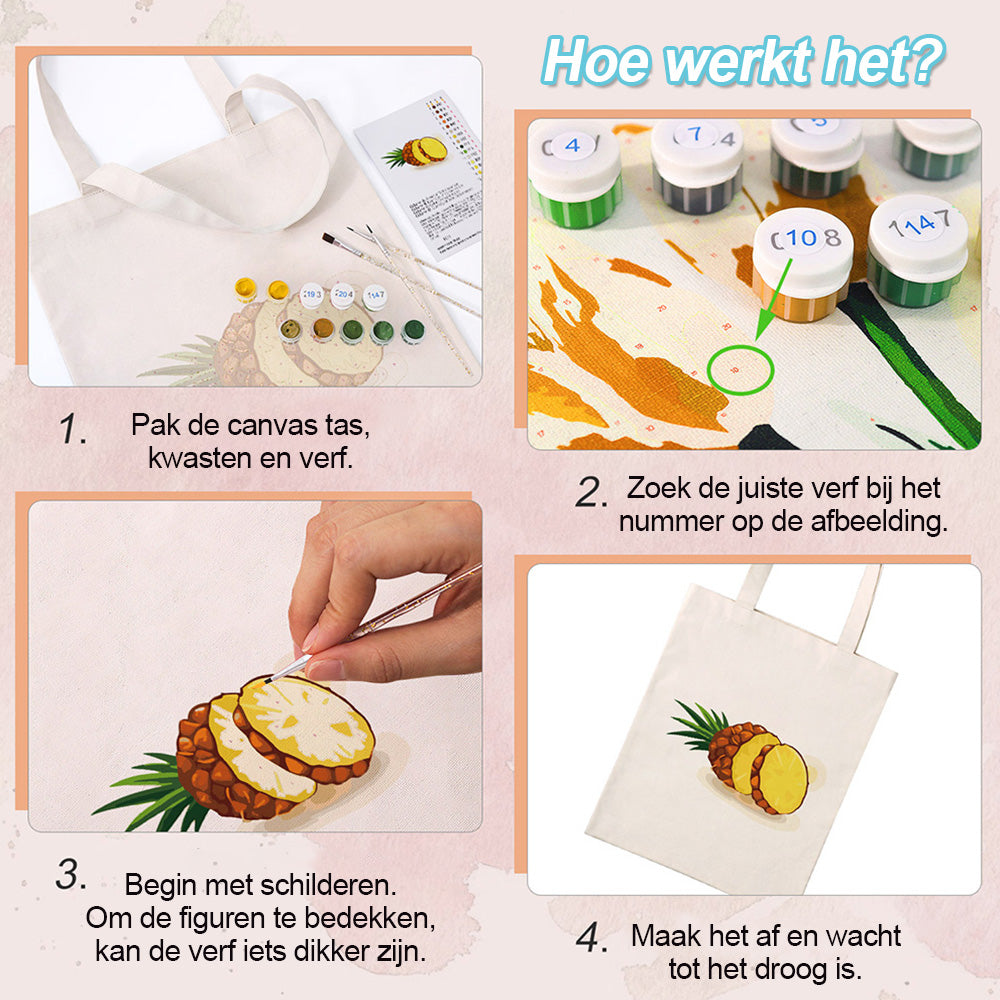 Verse Ananas Canvas Tote Bag Schilderen op Nummers