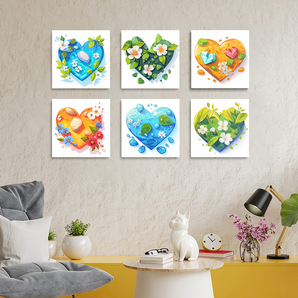 Verse Bloemen in Hartvorm Water 6 Stuks Mini Schilderen op Nummers
