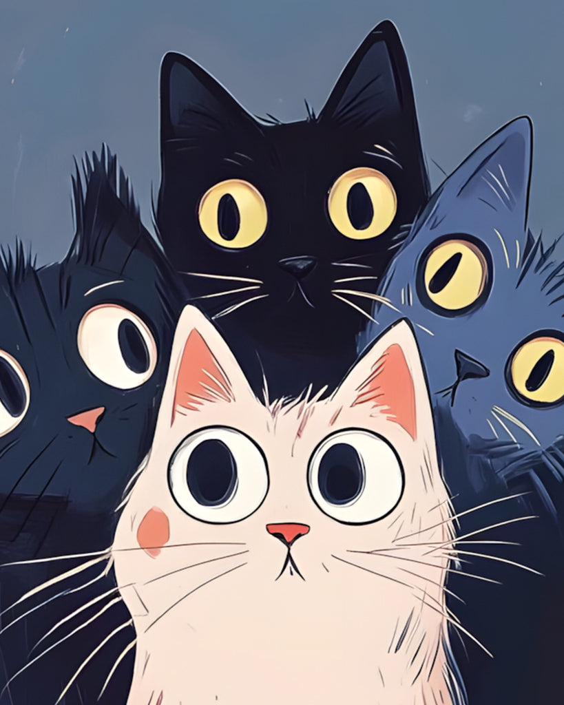 Vier Cartoon Katten Schilderen op Nummers