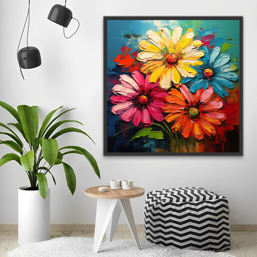 Vier gekleurde chrysanten Schilderen op Nummers