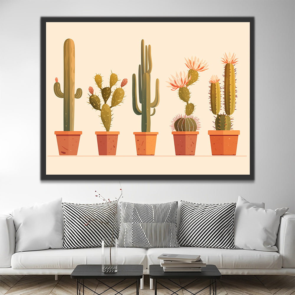 Vijf Potten met Cactussen Schilderen op Nummers