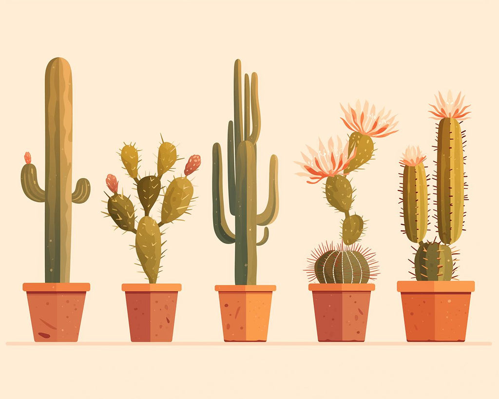 Vijf Potten met Cactussen Schilderen op Nummers