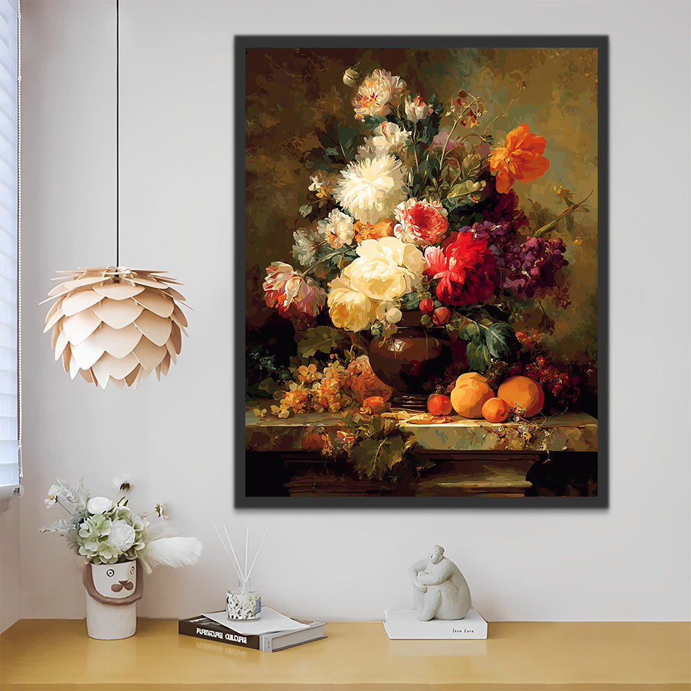Vintage Stilleven met Chrysanten en Fruit Schilderen op Nummers