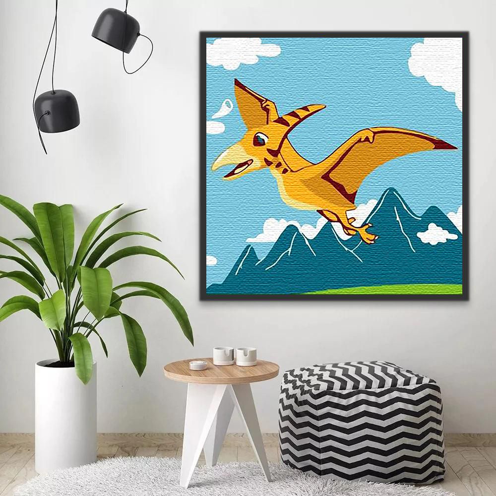 Vliegende Cartoon Dinosaurus Schilderen op Nummers