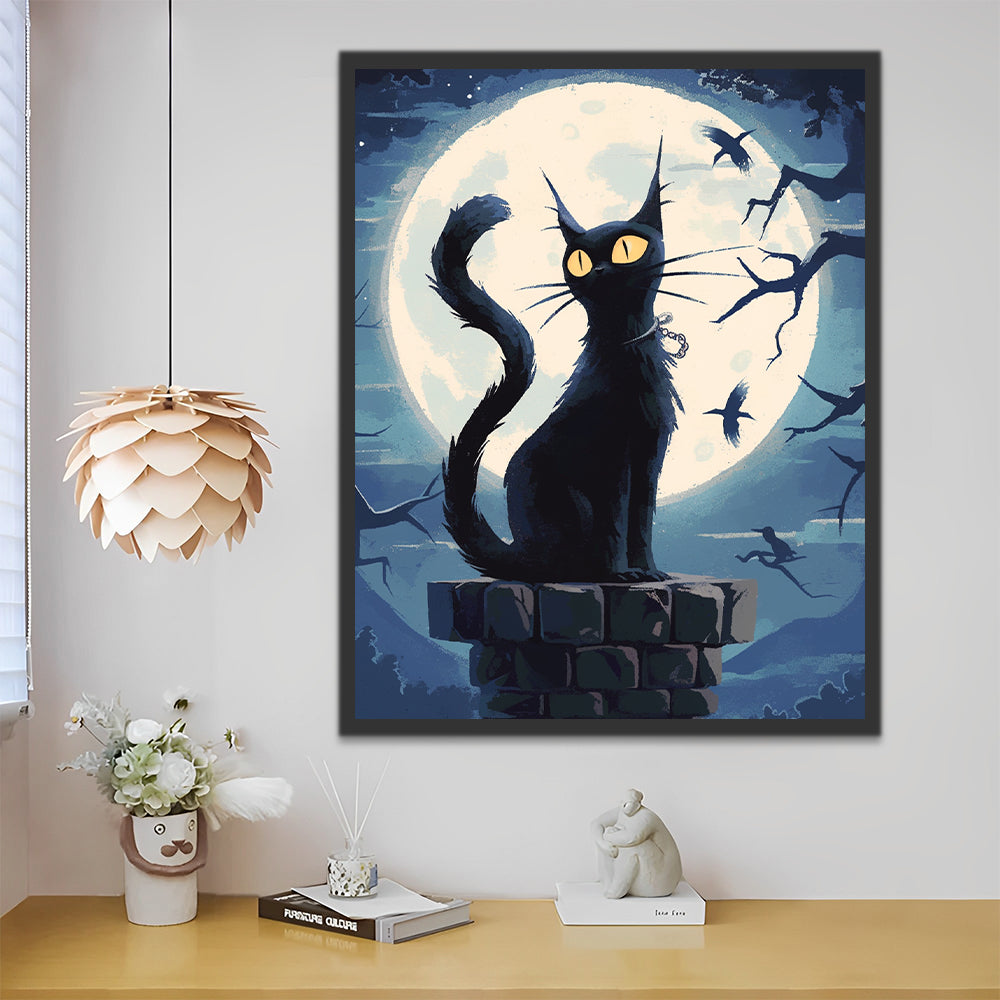 Volle Maan en Zwarte Kat Schilderen op Nummers