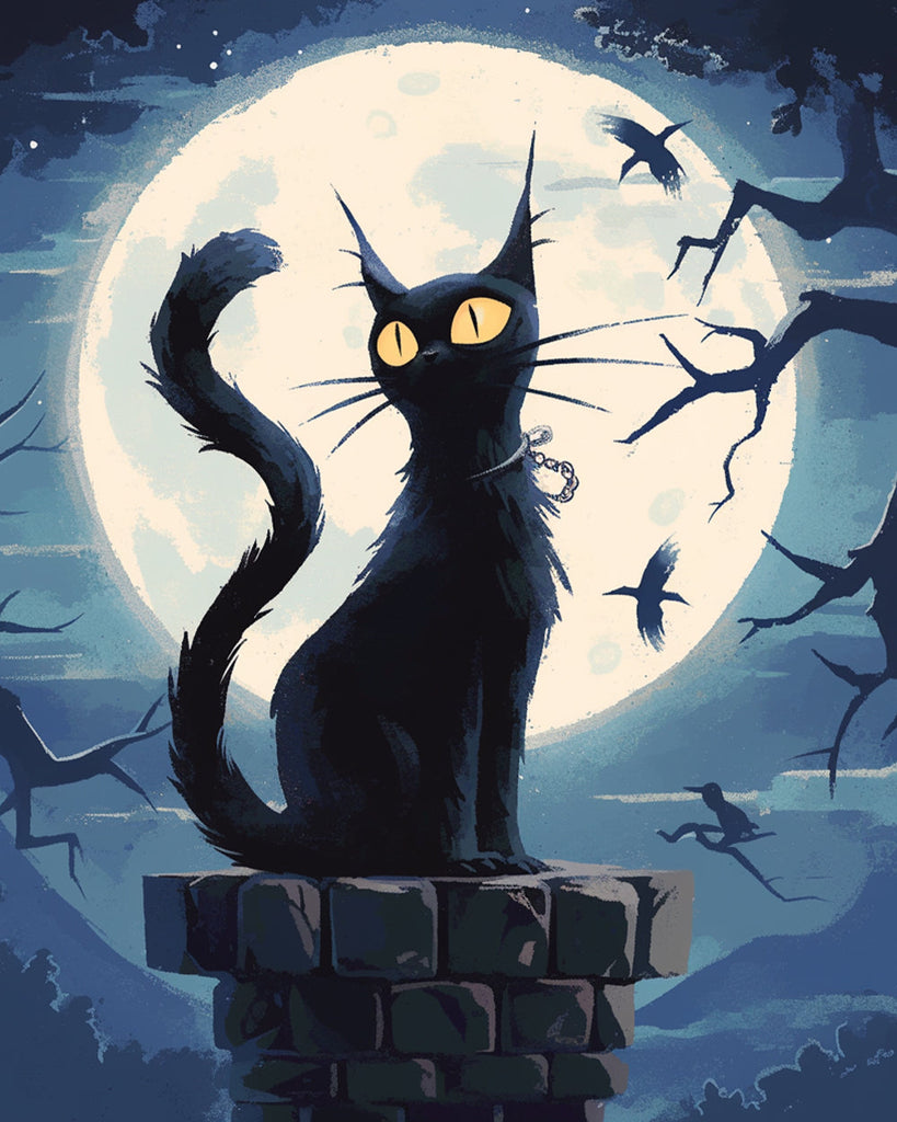 Volle Maan en Zwarte Kat Schilderen op Nummers