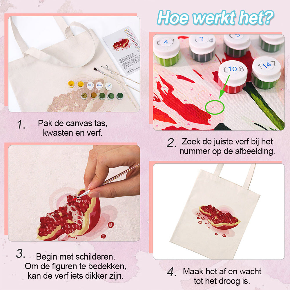 Volle Rode Granaatappelpitten Canvas Tote Bag Schilderen op Nummers